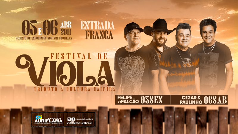 Felipe & Falcão e Cezar & Paulinho vão se apresentar no Festival de Viola de Auriflama